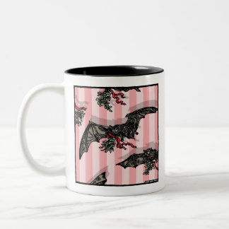 Caneca De Café Em Dois Tons Bats com Mistletoe - Surreal de Feriado de Pop