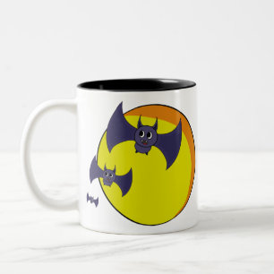 Caneca De Café Em Dois Tons Bats de Halloween bonitos e uma bela lua de cheio