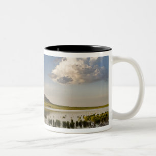 Caneca De Café Em Dois Tons Bear Butte se reflete no lago Bear Butte perto