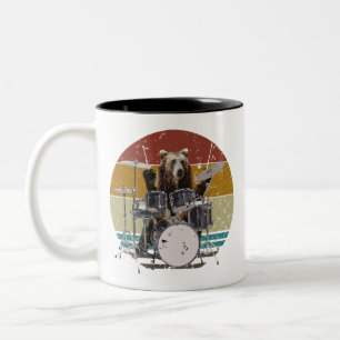 Caneca De Café Em Dois Tons Bear Drummer Tocando Tambores