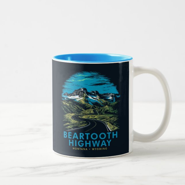 Caneca De Café Em Dois Tons Beartooth Highway Montana Wyoming (Direita)