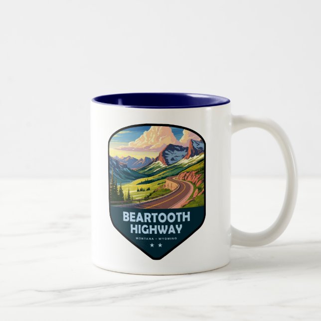Caneca De Café Em Dois Tons Beartooth Highway Montana Wyoming Shield (Direita)