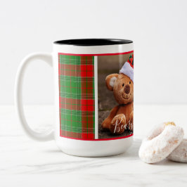 Caneca De Café Em Dois Tons Beary Christmas (xadrez verde e vermelha)