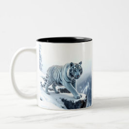 Caneca De Café Em Dois Tons Beautiful White Tiger On Snow Covered Cliffs