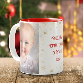 Caneca De Café Em Dois Tons Bebê 1rua Natal Novo Pai Mãe Flocos de Neve 2 Foto
