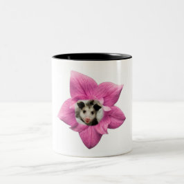Caneca De Café Em Dois Tons Bebê Adoravelmente Fofo Gambá Sorridente Floral