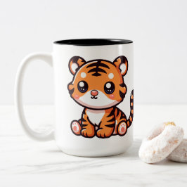 Caneca De Café Em Dois Tons Bebê bonito sentado com tigre