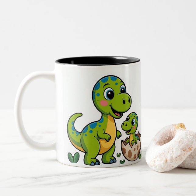 Caneca De Café Em Dois Tons bebê dinossauro (Com Donut)