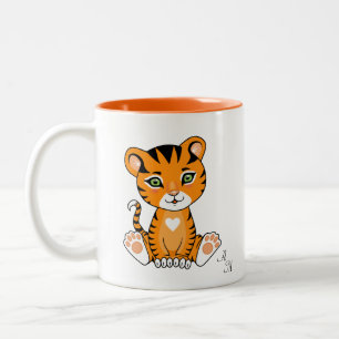 Caneca De Café Em Dois Tons Bebê Fofo Tigre Animal Cartoon & Monograma