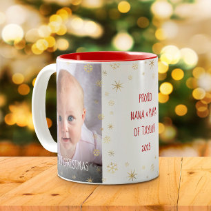 Caneca De Café Em Dois Tons Bebê Foto 1rua Avós de Natal Flocos de Neve