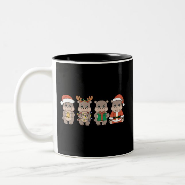 Caneca De Café Em Dois Tons Bebê Hipopótamo Moo Deng Natal (Esquerda)