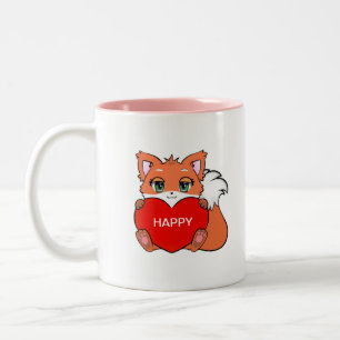Caneca De Café Em Dois Tons Bebê Raposa Fofo e Feliz com Coração