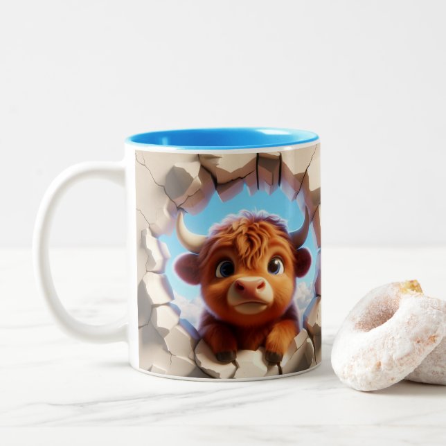 Caneca De Café Em Dois Tons Bebê-Vaca-Coca-Quente-De-Cacau (Com Donut)