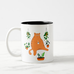 Caneca De Café Em Dois Tons Bebendo De Gato Engraçado Mata De Café, Gato Com