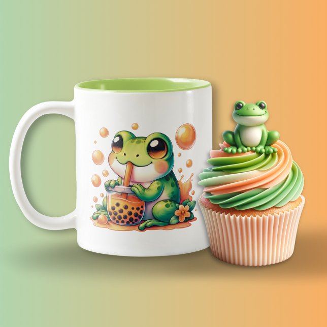 Caneca De Café Em Dois Tons Bebendo Verde Laranja Boba Chá (Criador carregado)