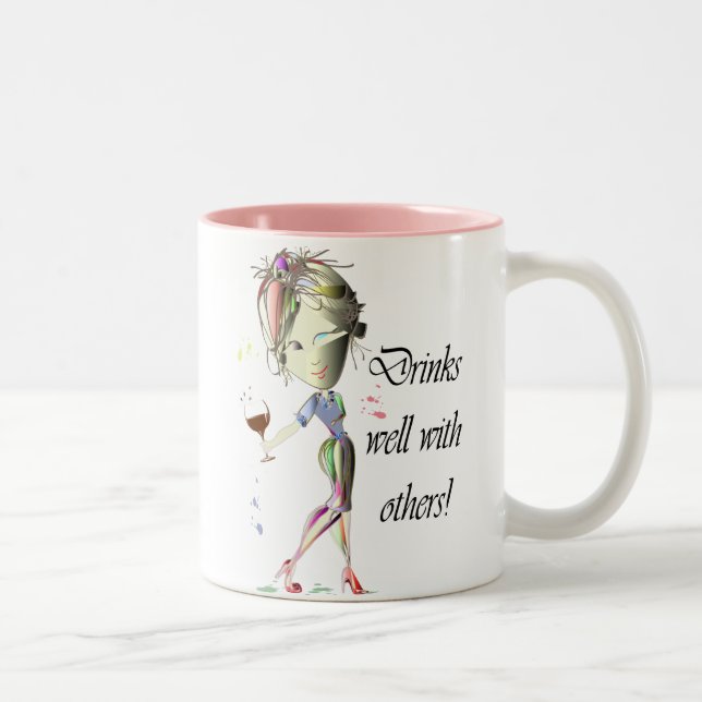 Caneca De Café Em Dois Tons Bebidas bem com outro, arte engraçada do vinho (Direita)