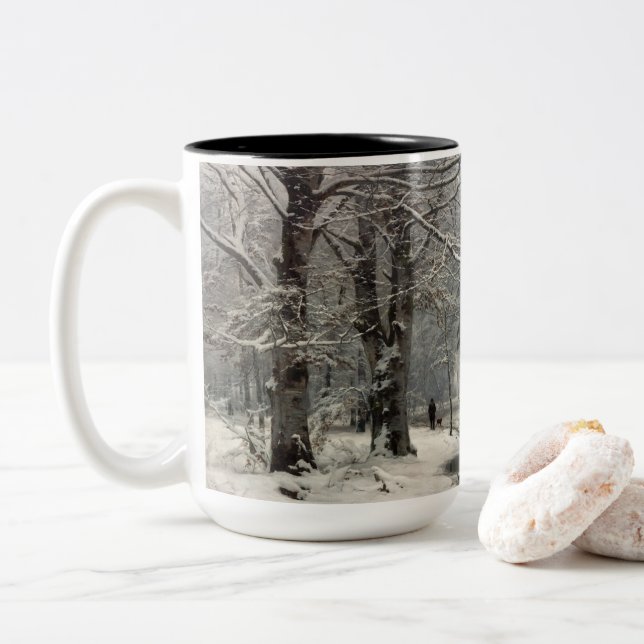 Caneca De Café Em Dois Tons Beech Forest, Winter by Anders Andersen-Lundby (Com Donut)