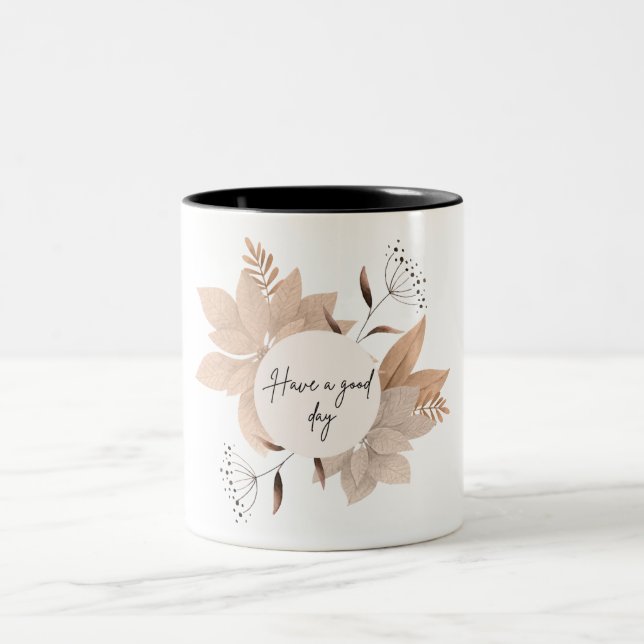 Caneca De Café Em Dois Tons Beige Illustrated Nature Deixa Mug (Centro)