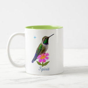 Caneca De Café Em Dois Tons Beija-flor e Flor Coloridos com Letra em Branco