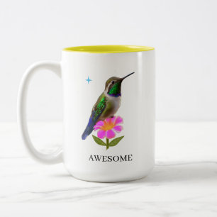 Caneca De Café Em Dois Tons Beija-flor Fofo e Flor em Branco