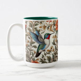 Caneca De Café Em Dois Tons Beija-flor Voador Inspirado em William Morris
