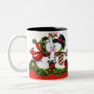 Caneca De Café Em Dois Tons Beijando o casal do boneco de neve