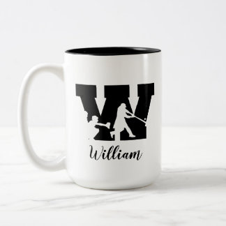 Caneca De Café Em Dois Tons Beisebol Alfabeto W Monograma Personalizado