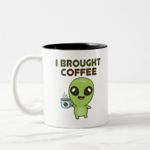 Caneca De Café Em Dois Tons Bela Alienígena Amiga Eu Trouxe Café