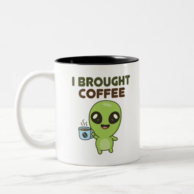 Caneca De Café Em Dois Tons Bela Alienígena Amiga Eu Trouxe Café (Esquerda)