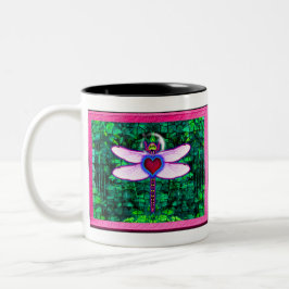 Caneca De Café Em Dois Tons Bela Arte Enquadrada “Crackel Enquadrada Libélula”