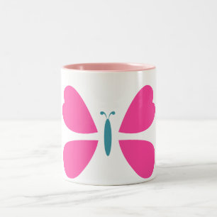 Caneca De Café Em Dois Tons Bela borboleta rosa voando