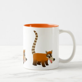 Caneca De Café Em Dois Tons Bela Caricatura Sorridente Coatimundi