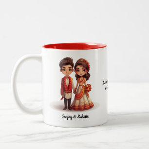 Caneca De Café Em Dois Tons Bela Cartoon de Desi Bride & Groom Indian Wedding