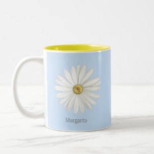Caneca De Café Em Dois Tons Bela Flor de Margarida em Azul Claro
