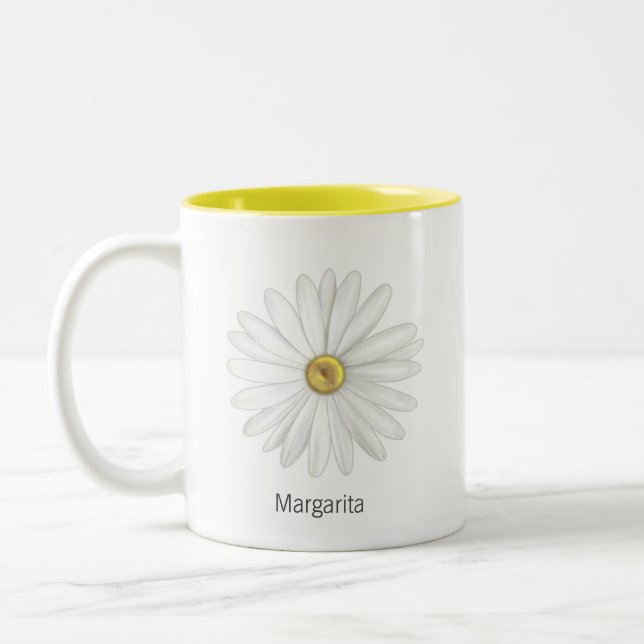 Caneca De Café Em Dois Tons Bela Flor de Margarida em Branco (Esquerda)