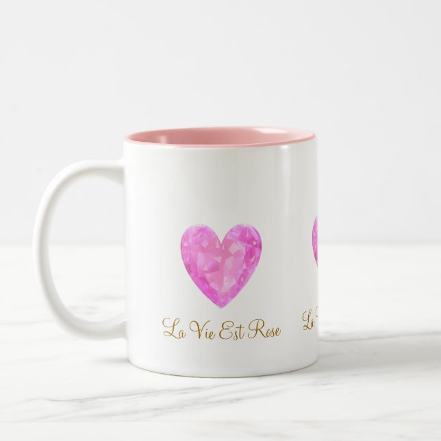Caneca De Café Em Dois Tons Bela Jóia Rosa Coração (Esquerda)