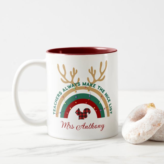 Caneca De Café Em Dois Tons Bela oferta de arco-íris de Natal (Com Donut)