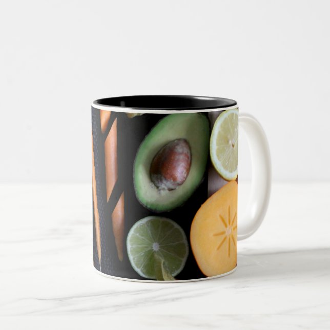 Caneca De Café Em Dois Tons Belas Frutas E Vegetais (Frente Esquerda)