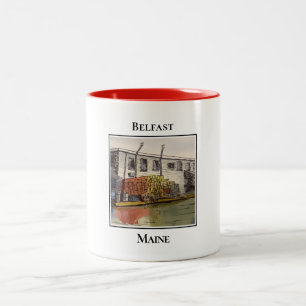 Caneca De Café Em Dois Tons Belfast Maine, Cena de Pesca do Porto