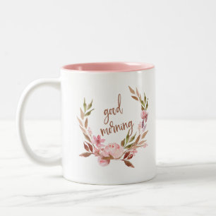 Caneca De Café Em Dois Tons Belo Botânico Floral Wreath Good Morning