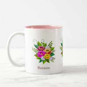 Caneca De Café Em Dois Tons Belo Buquê Colorido da Flor