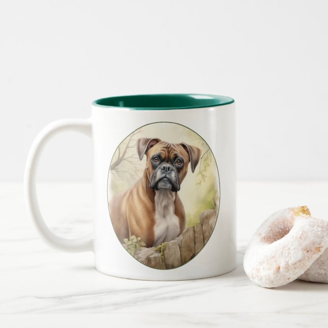 Caneca De Café Em Dois Tons Belo Cachorro Boxer (Com Donut)