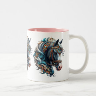 Caneca De Café Em Dois Tons Belo Cavalo com ponte encrustada de joia