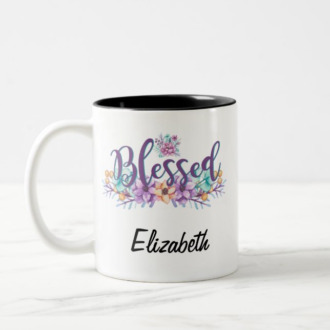Caneca De Café Em Dois Tons Belo Floral Bênção (Esquerda)
