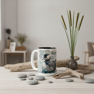 Caneca De Café Em Dois Tons belo leão sobre a água em aquarela