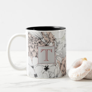 Caneca De Café Em Dois Tons Belo Monograma de Flores Modernas de Boho