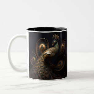 Caneca De Café Em Dois Tons Belo Ornamentado Peacock