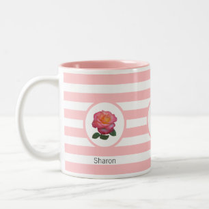 Caneca De Café Em Dois Tons Belo Rosa a rosa e branco com risca
