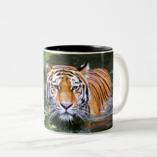 Caneca De Café Em Dois Tons Belo Tigre na água