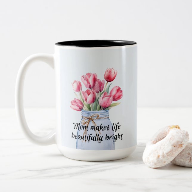 Caneca De Café Em Dois Tons Belo Tulip Para Dia de as mães (Com Donut)